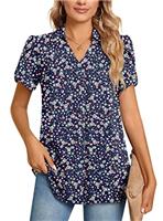 POPYOUNG Ladies Tops Chiffon Blouse Business Tunic Petal Short Sleeve Office Shirts for Work