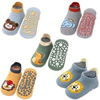 Exemaba Baby Non Slip Grips Ankle Socks 5 Pairs Toddler Cartoon Anti Skid Socks for Boys Girls