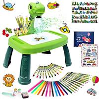 Dinosaur Drawing Projector Table with 72 Patterns Smart Sketcher Projector Drawing Board Kids Art Tables with Pens,Pencils,Crayons,Scrapbook,Sticker Book,Unicorn Stickers,Stamps 12.6*9.5*14.5 inches