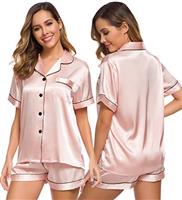 SWOMOG Pyjamas for Women Silk Satin Pyjama Bride Pjs Set Two Piece Pj Sets Button Down Sleepwear Loungewear