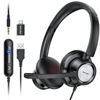 New bee USB Headset with Microphone, Headphones with Microphone,PC Headset USB Type-C 3.5 mm for Call Centre/Telephone Conferencing/Skype Chat/Online Courses