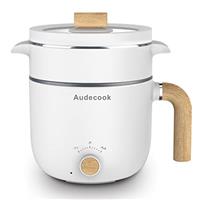 Audecook Electric Hot Pot, 1.5L Portable Non-Stick Mini Multifunctional Cooker, Shabu Hot Pot, Electric Skillet with Dual Power Control for Ramen Noodles/Pasta/Egg/Soup/Oatmeal