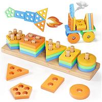 KmmiFF Wooden Shape Sorter Montessori Toy for 1-3 Year Old Boys Girls, Sensory Autism Toddler Learning Educational Toy, Birthday Gift