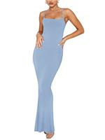 REORIA Women's Sexy Lounge Slip Long Dress Elegant Sleeveless Backless Ribbed Bodycon Maxi Dresses