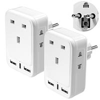 UK to India Plug Adapter 2 Packs, Grounded UK to India Travel Adapter with 3 USB Ports 32W USB C Fast Travel Charger, Travel Adaptor Plug UK to india for India, Pakistan, Sri Lanka, Yemen(Type D)