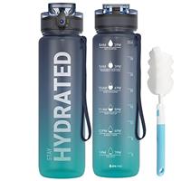 Sahara Sailor Leakproof Water Bottle 1L/500ML/750ML, Tritan BPA Free Motivational Sport Drinks Bottle with Clear Time Marker, Lock Cover, Easy Clean Brush, Durable for Gym, School, Cycling (1 Bottle)