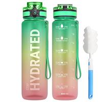 Sahara Sailor Leakproof Water Bottle 1L/500ML/750ML, Tritan BPA Free Motivational Sport Drinks Bottle with Clear Time Marker, Lock Cover, Easy Clean Brush, Durable for Gym, School, Cycling (1 Bottle)