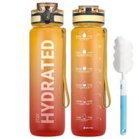 Sahara Sailor Leakproof Water Bottle 1L/500ML/750ML, Tritan BPA Free Motivational Sport Drinks Bottle with Clear Time Marker, Lock Cover, Easy Clean Brush, Durable for Gym, School, Cycling (1 Bottle)