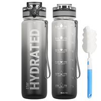 Sahara Sailor Leakproof Water Bottle 1L/500ML/750ML, Tritan BPA Free Motivational Sport Drinks Bottle with Clear Time Marker, Lock Cover, Easy Clean Brush, Durable for Gym, School, Cycling (1 Bottle)