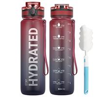 Sahara Sailor Leakproof Water Bottle 1L/500ML/750ML, Tritan BPA Free Motivational Sport Drinks Bottle with Clear Time Marker, Lock Cover, Easy Clean Brush, Durable for Gym, School, Cycling (1 Bottle)
