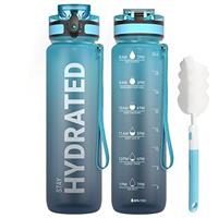 Sahara Sailor Leakproof Water Bottle 1L/500ML/750ML, Tritan BPA Free Motivational Sport Drinks Bottle with Clear Time Marker, Lock Cover, Easy Clean Brush, Durable for Gym, School, Cycling (1 Bottle)
