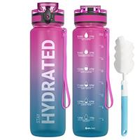 Sahara Sailor Leakproof Water Bottle 1L/500ML/750ML, Tritan BPA Free Motivational Sport Drinks Bottle with Clear Time Marker, Lock Cover, Easy Clean Brush, Durable for Gym, School, Cycling (1 Bottle)