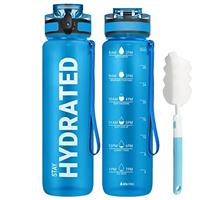 Sahara Sailor Leakproof Water Bottle 1L/500ML/750ML, Tritan BPA Free Motivational Sport Drinks Bottle with Clear Time Marker, Lock Cover, Easy Clean Brush, Durable for Gym, School, Cycling (1 Bottle)