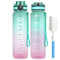 Sahara Sailor Leakproof Water Bottle 1L/500ML/750ML, Tritan BPA Free Motivational Sport Drinks Bottle with Clear Time Marker, Lock Cover, Easy Clean Brush, Durable for Gym, School, Cycling (1 Bottle)