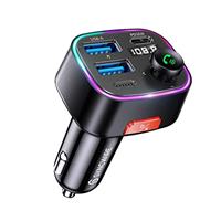 SYNCWIRE Bluetooth 5.3 FM Transmitter for Car, 48W Max Dual USB Car Charger Adapter, Wireless Radio Receiver, Hands-Free Calling, Music Player Support 64G Drive with Light Switch, Grey