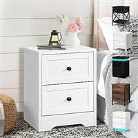 ELFORDSON LED Bedside Table 4-Side High Gloss Nightstand Storage Bedside Cabinet, 2/3 Drawers, White/Black