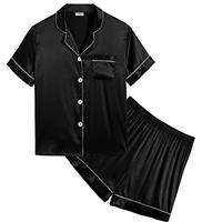 SWOMOG Kids Silk Pyjamas Girls Boys Short Sleeve Satin PJs Sets Button-Down Silky Nightwear Children Sleepwear Teens Age 4-16