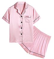 SWOMOG Kids Silk Pyjamas Girls Boys Short Sleeve Satin PJs Sets Button-Down Silky Nightwear Children Sleepwear Teens Age 4-16