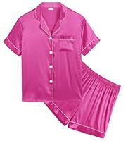 SWOMOG Kids Silk Pyjamas Girls Boys Short Sleeve Satin PJs Sets Button-Down Silky Nightwear Children Sleepwear Teens Age 4-16