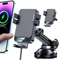 Wireless Car Charger, 15W Fast Charging Auto Clamping Car Phone Holder Wireless Charger Suction Holder Dashboard Compatible for iPhone 16/15/14/13/12, Samsung Galaxy