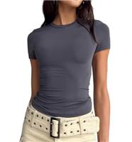 LACOZY Women's Short Sleeve Crop Top Solid Color Slim Fit T-Shirt Y2K Streetwear Black S, M, L, XL