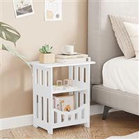 Dripex Slim End Table with Storage Shelf Basket, Narrow Bedside Table Small Spaces, 3-Tier Narrow Nightstand for Living Room, Bedroom, Bathroom, Balcony
