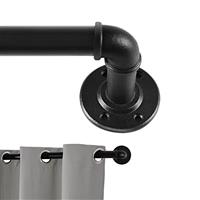 Black Curtain Poles for Eyelet Curtains, Industrial Curtain Pole Metal Extendable, Industrial Curtain Rod for Windows 80cm-218cm, Room Dividers Curtain Rail.