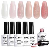 RARJSM Nude Gel Polish Set Pale Pink Milky Jelly Shimmer Holographic Glitter Iridescent Gel Nail Polish 7.5ml 6 Pcs Translucent Natural Soak off UV LED Cured