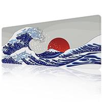 EFISH Japan Art Kanagawa Surfing Mouse Pad (31.5 11.8 0.12 inch) Extended Large Mouse Mat Desk Pad, Stitched Edges Mousepad,Non-Slip Rubber Base,Keyboard Pad,XL Gaming Mouse Pad