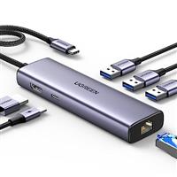 UGREEN Revodok USB C Hub Ethernet, 6-in-1 USB-C Dock with 1000Mbps Ethernet, 4K HDMI, 100W PD, 3 USB-A 3.0 Data Ports, Multiport Adapter for MacBook Air M1/M2, iPhone 15 Pro Series, iPad, Surface, XPS