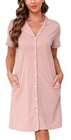 Vlazom Women Soft Nighties V-Neck Button Down Nightdress Classic Boyfriend Style Sleepshirt Relaxed Nightshirt Sleepwear