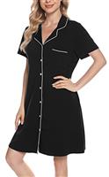 Vlazom Women Soft Nighties V-Neck Button Down Nightdress Classic Boyfriend Style Sleepshirt Relaxed Nightshirt Sleepwear