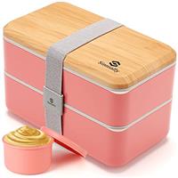 Sinnsally 1400ML Bento Box Lunch Boxes, Stackable Bento Lunch Box for Adults,Leak-Proof Lunch Container with Compartments,Japanese Style Lunchbox with Sauce Pot Cutlery Set