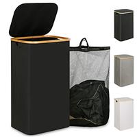 iEGrow Laundry Basket with Lid 60L, Tall Laundry Hamper with Removable and Washable Inner Bag and Handles, Small Storage Washing Baskets for Clothes Toys Towels