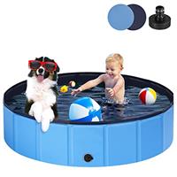 Ezilif Dog Paddling Pool, Durable PVC Dog Pool with Hard Sides, Sturdy Foldable Large Paddling Pool for Dogs with Hose Connector, Non-slip Dog Swimming Pool for Doggy/Puppy/Pet Bath Tub