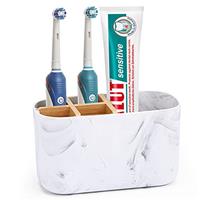 CHONLY Bamboo Toothbrush Holder for Bathroom Storage Organizer Caddy, Electric Toothbrush Holder for Kids Family, 5 Slots Toothbrush and Toothpaste Holder