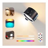 Feallive Wall Light LED Wall lamp with Rechargeable Battery Operated, Touch Control 3 Brightness Levels 3 Color Modes Wall Sconces 360 Free Rotation Mordern Dimmable for Living Room Bedrooms