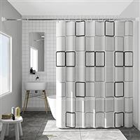 WOODFIB Shower Curtain, 100% PEVA Waterproof Anti-Mould Proof Resistant, Quick-Drying, Washable Bathroom Curtain, Includes 12 Pcs Curtain Hooks