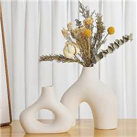 CEMABT Ceramic Vase Set of 2 for Modern Minimalist Bohemian DecorRound Matte Donut Vases for Pampas Grass-Perfect for Living Room, Dining Table, Office Bedroom Shelf Decor Entryway, Console