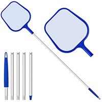 Jsdoin Swimming Pool Skimmer Net, Adjustable 5 Connecting 48Inch Aluminium Telescopic Pole, Pond Nets for Cleaning, Fine Mesh Leaf Skimmer Netting for Garden Pond Hot Tub Net, Blue