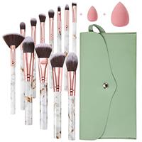 Makeup Brushes Sets Start Makers Professional 12Pcs Pink Marble Brush Set with Foundation Concealer Blush Eyeshadow Beauty Blender and Make Up Bag