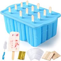 Ice Lolly Moulds,12 Pieces Silicone Ice Lolly Tray & Ice Cream Moulds,Large Popsicle Mold Set,Reusable Ice Pop Moulds BPA Free Ice Lolly Maker with Wooden 100PCS Popsicle Sticks,50 Popsicle Bags