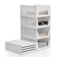BTGGG 3 Pack Wardrobe Storage Organiser with Wheels Stackable Wardrobe Shelves Collapsible Storage Boxes Movable Storage Cart for Closet, Cabinet, Pantry, Laundry Kitchen Study Room Organization
