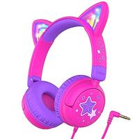 iClever Kids Headphones, LED Light Up Cat Ear, 85dBA Safe Volume, Stereo Sound Toddler Headphones, F