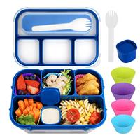 MaMix Bento Box for Kids, Lunch Box Kids, Lunch Containers for Adults,4 Compartment Leak-Proof with Sauce Snack Pot Cutlery (Bright Blue)