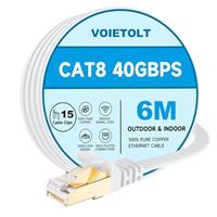 VOIETOLT Cat8 Ethernet Cable, 40Gbps/2000Mhz Flat High Speed Network Cable, STP RJ45 Gigabit Cat-8 Lan Internet Cable for PS4/5, for Modem - White