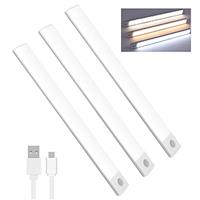 Lychico Motion Sensor Lights Indoor 30cm, 3 Pack 60 LED Under Cabinet Lights 6000K, USB Rechargeable Battery Powered Night Lights with Magnetic Strip for Kitchen, Wardrobe, Garage, Stairs, Bedroom