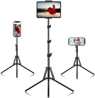 iPad Tripod Stand, with 65 inch Height Adjustable iPad Stand Holder & iPad Floor Stand with 360 Rotating iPad Tripod Mount for iPad Pro, iPhone, Kindle, and All 4.5-12.9 Inch-Screen Tablets