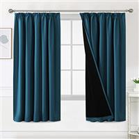 BellaHills 100% Blackout Curtains for Bedroom Thermal Insulated Curtains & Drapes Blackout Curtains Pencil Pleat Curtains for Living Room with Black Liner 2 Panels Set