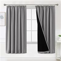 BellaHills 100% Blackout Curtains for Bedroom Thermal Insulated Curtains & Drapes Blackout Curtains Pencil Pleat Curtains for Living Room with Black Liner 2 Panels Set
